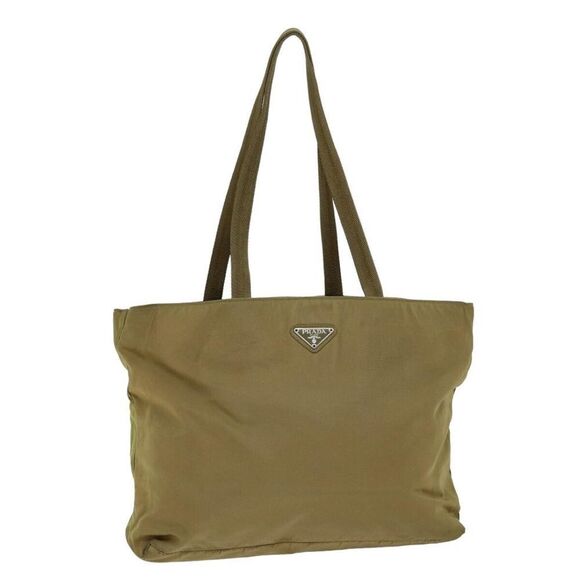 PRADA Tote Bag Nylon Beige Auth ti2720